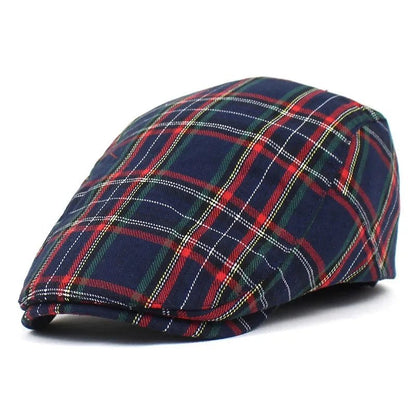 Adjustable Plaid Beret with Visor - HAT MARTS