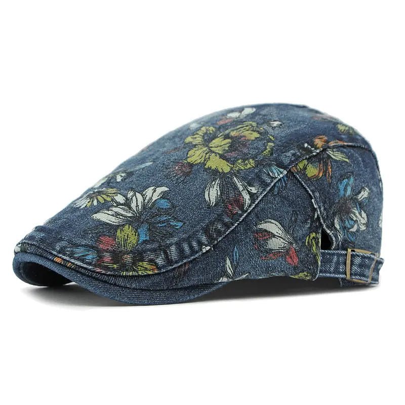 Cotton Newsboy Cap with Flower Print - HAT MARTS