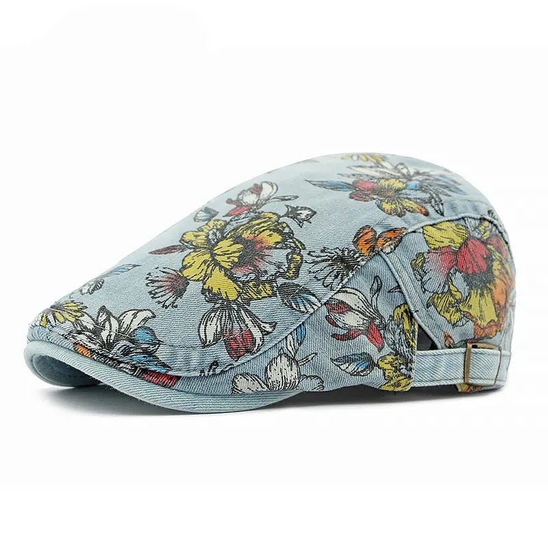 Cotton Newsboy Cap with Flower Print - HAT MARTS