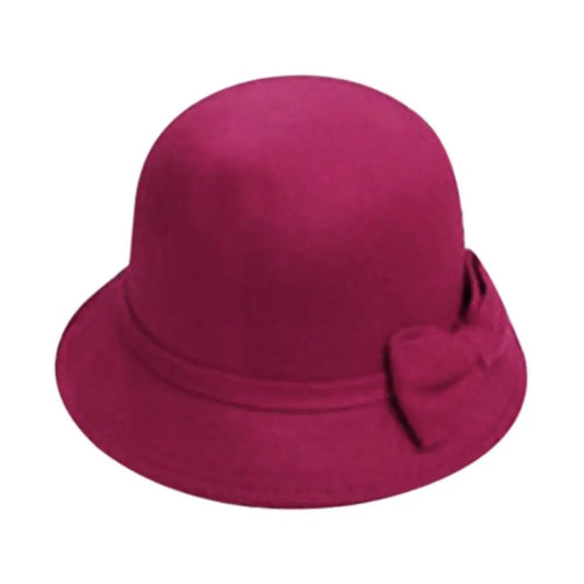 Elegant Wool Felt Cloche Hat with Bow - HAT MARTS