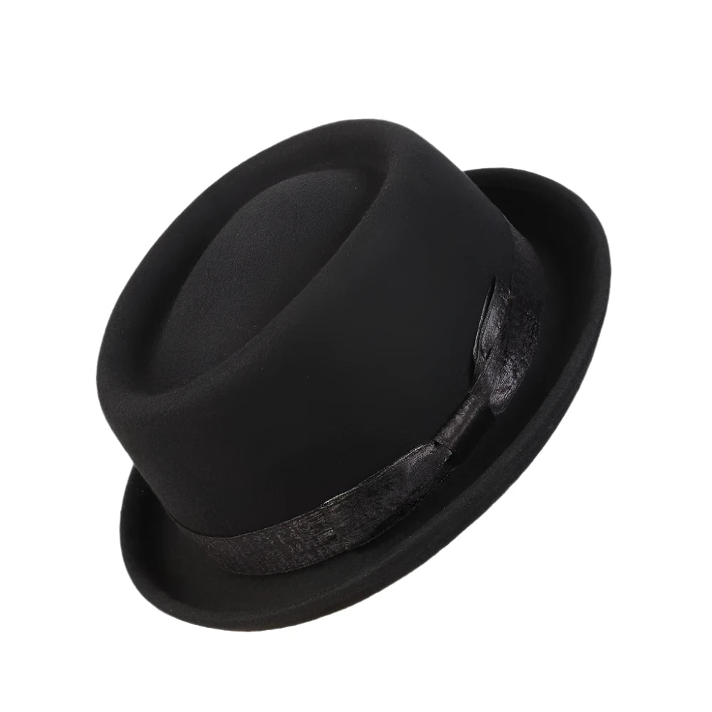 Men's Black Wool Felt Pork Pie Hat