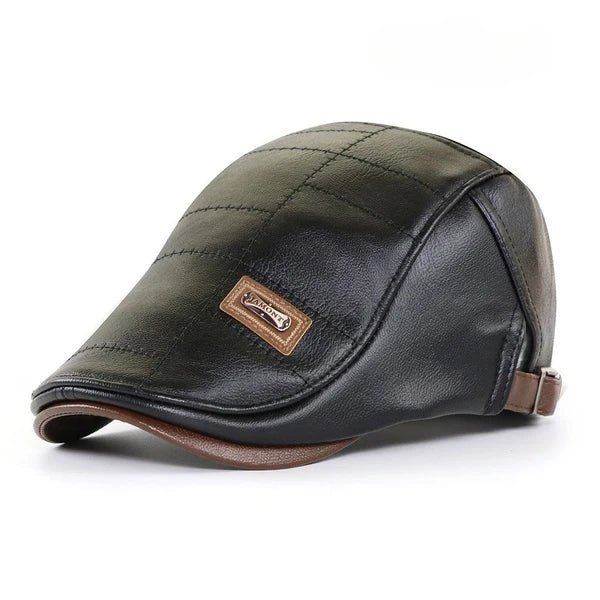 Men's Faux Leather Beret with Visor - HAT MARTS