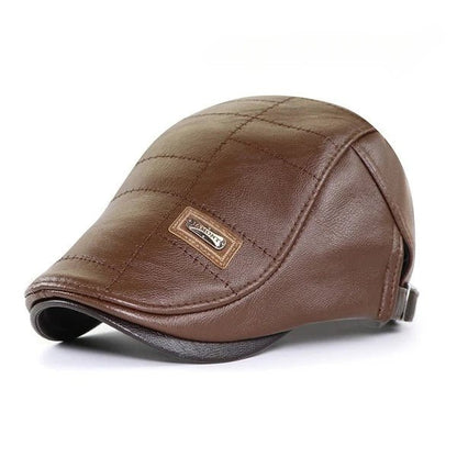 Men's Faux Leather Beret with Visor - HAT MARTS