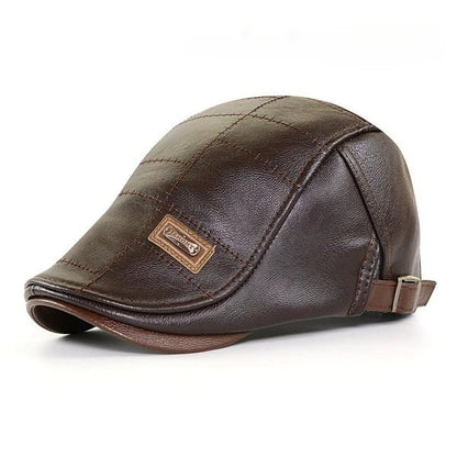 Men's Faux Leather Beret with Visor - HAT MARTS