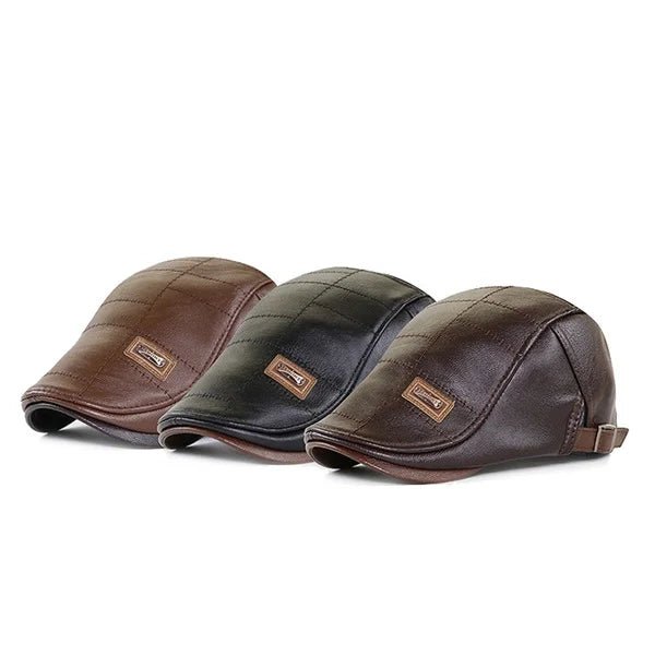 Men's Faux Leather Beret with Visor - HAT MARTS