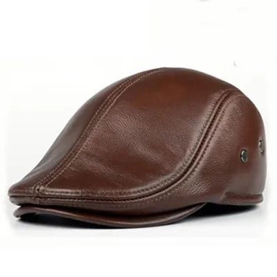 Men's Leather Beret with Ear Flaps - HAT MARTS