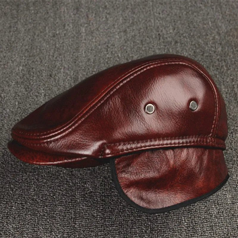 Men's Leather Beret with Ear Flaps - HAT MARTS