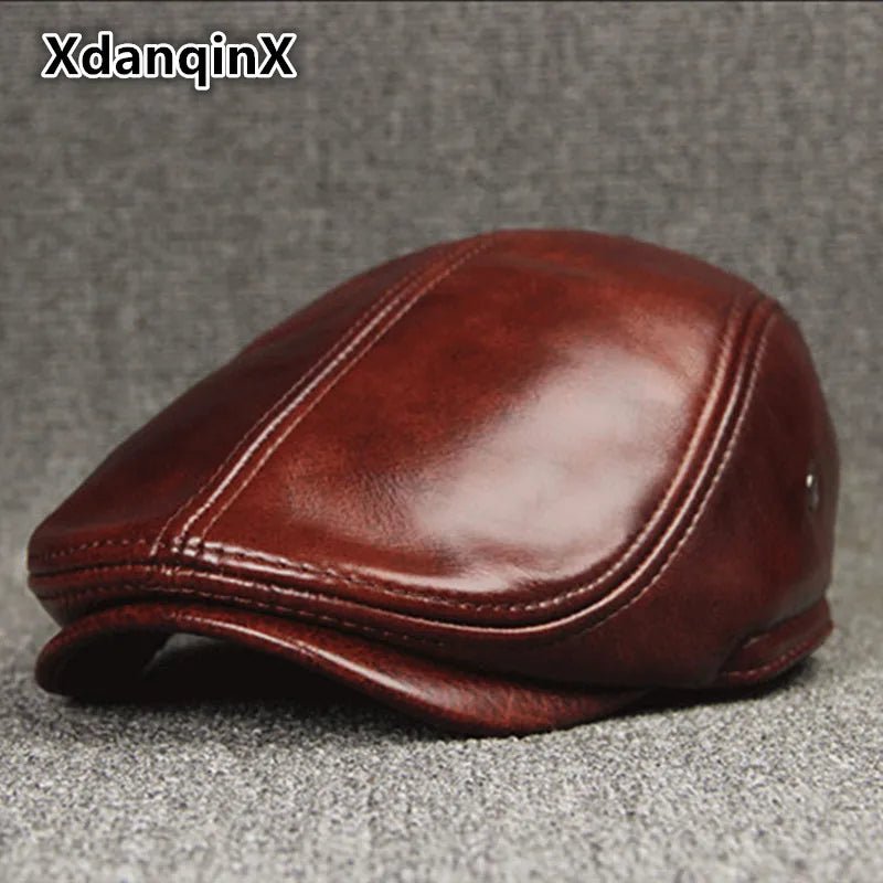 Men's Leather Beret with Ear Flaps - HAT MARTS