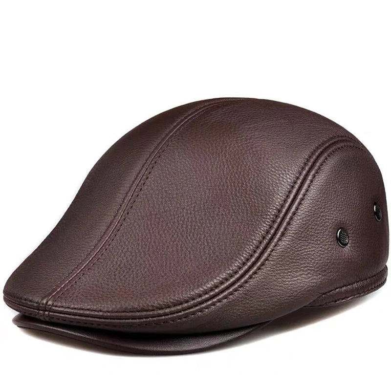 Men's Leather Winter Beret with Ear Flaps - HAT MARTS