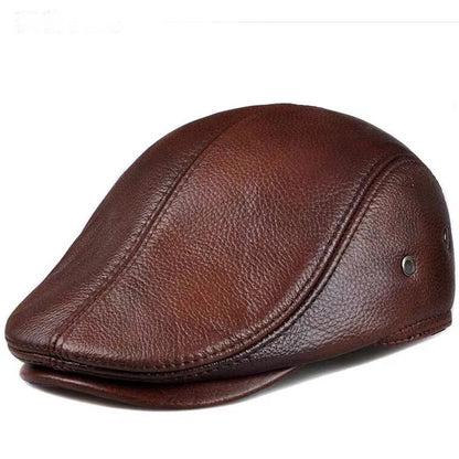 Men's Leather Winter Beret with Ear Flaps - HAT MARTS