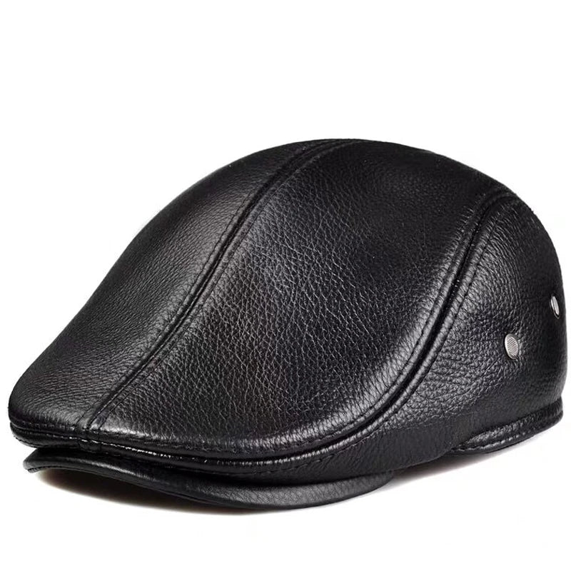 Men's Leather Winter Beret with Ear Flaps - HAT MARTS