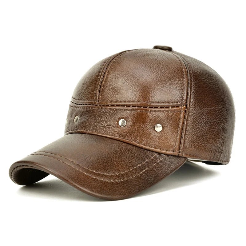 Men's Real Leather Baseball Cap with Earflaps - HAT MARTS