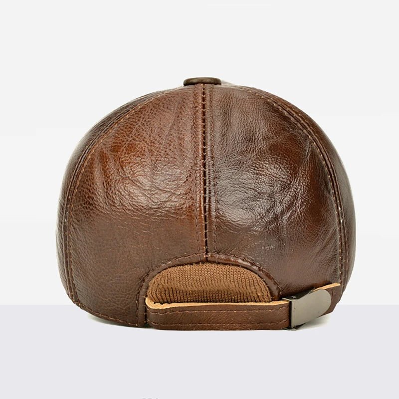 Men's Real Leather Baseball Cap with Earflaps - HAT MARTS