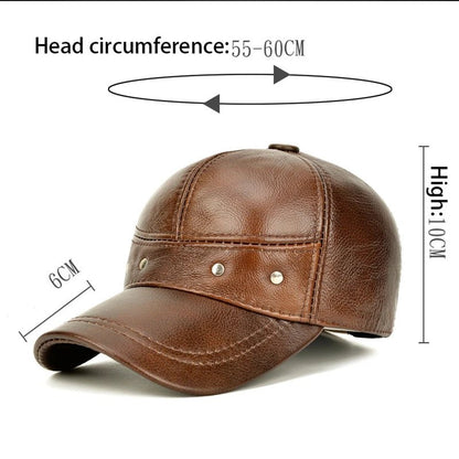 Men's Real Leather Baseball Cap with Earflaps - HAT MARTS