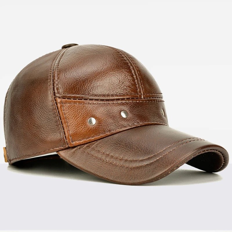 Men's Real Leather Baseball Cap with Earflaps - HAT MARTS