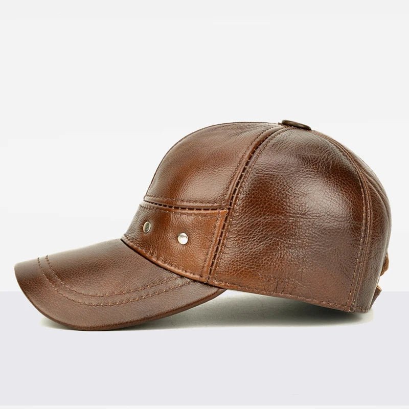 Men's Real Leather Baseball Cap with Earflaps - HAT MARTS