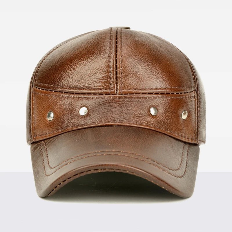 Men's Real Leather Baseball Cap with Earflaps - HAT MARTS