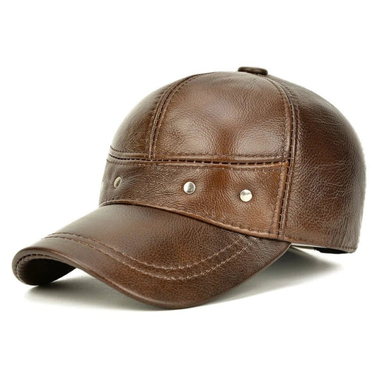 Men's Real Leather Baseball Cap with Earflaps - HAT MARTS