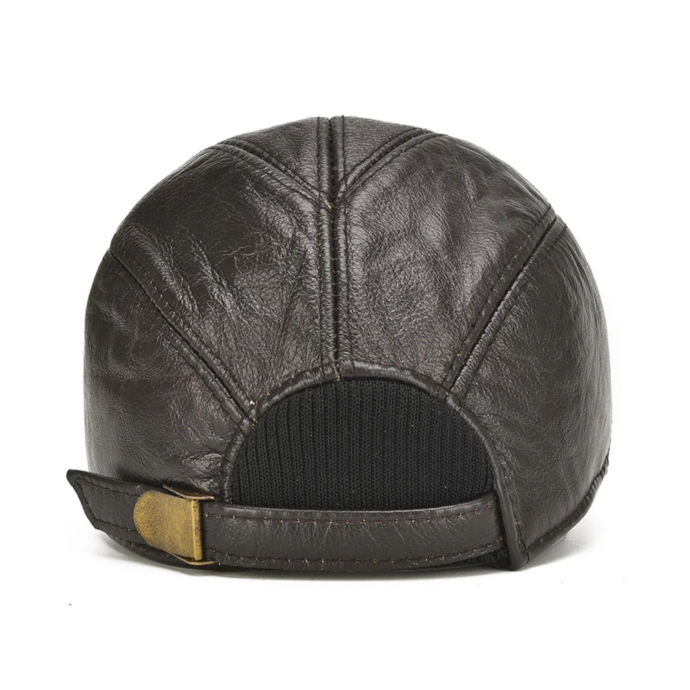 Men's Real Leather Earflap Cap - HAT MARTS