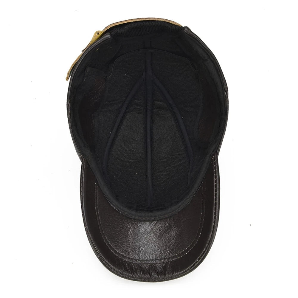 Men's Real Leather Earflap Cap - HAT MARTS