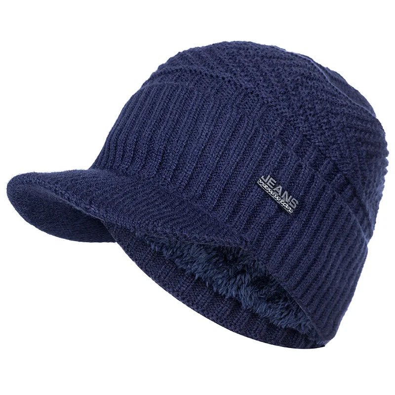 Stylish Winter Beanie with Fur Lining and Brim - HAT MARTS