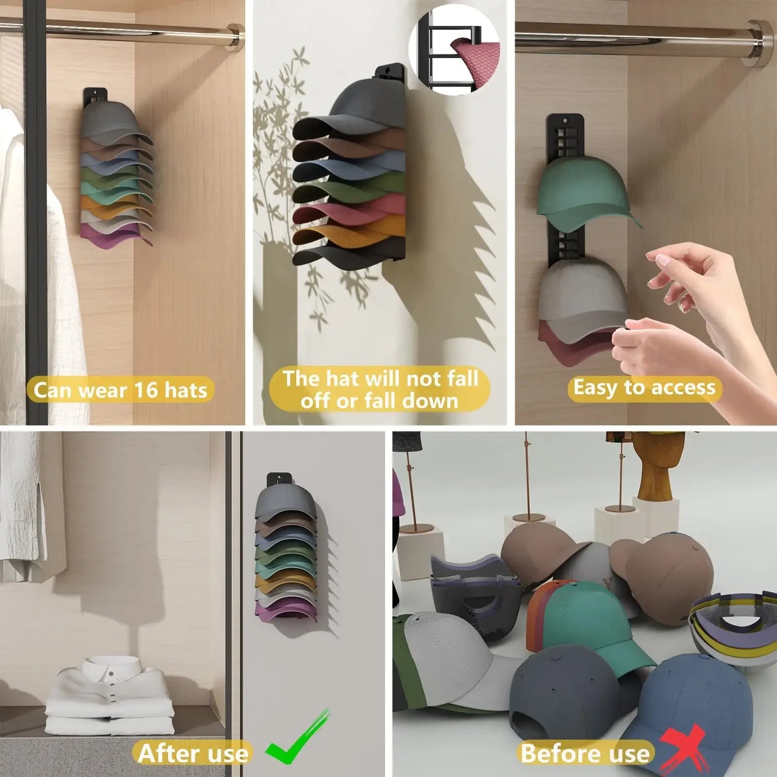 Wall - Mounted Hat Rack, 10 Grids