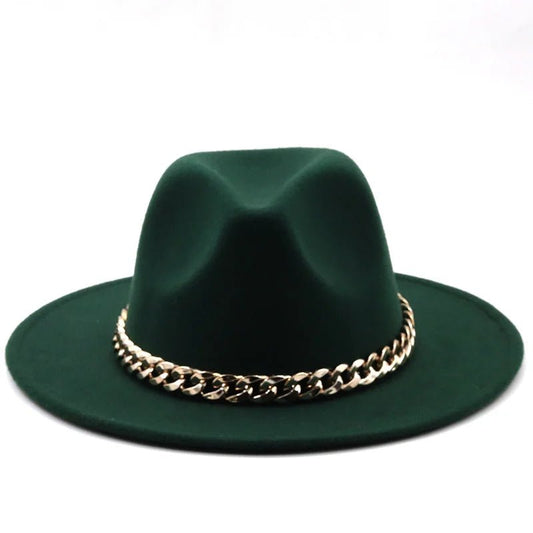 Wide Brim Fedora with Gold Chain - HAT MARTS