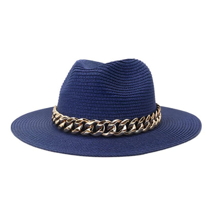 Women's Panama Straw Hat with Chain