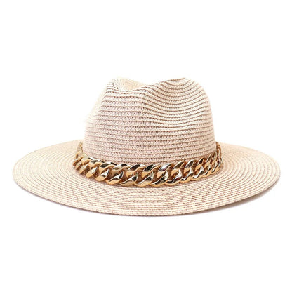 Women's Panama Straw Hat with Chain