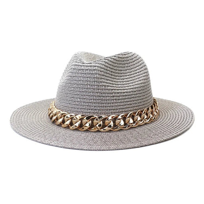 Women's Panama Straw Hat with Chain