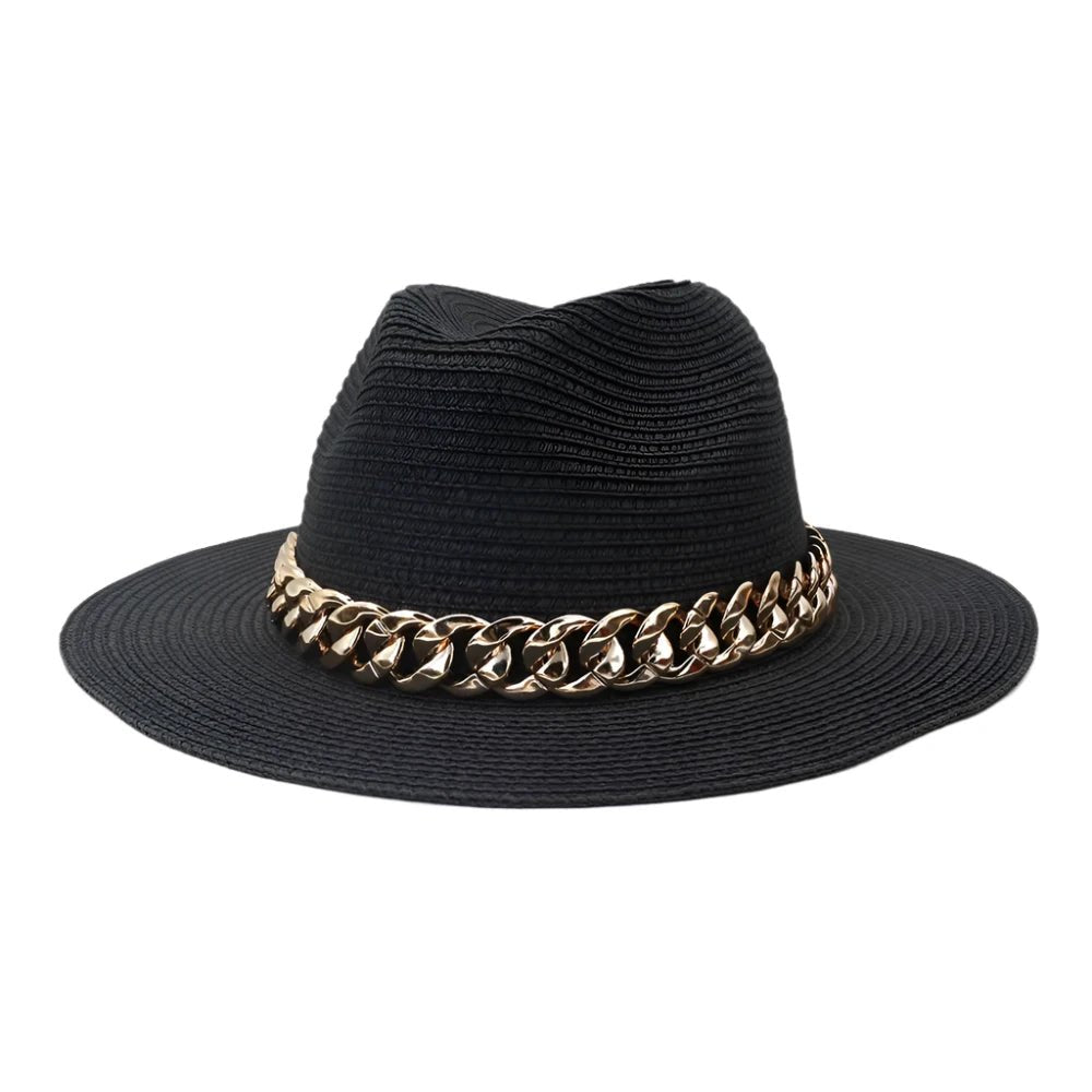 Women's Panama Straw Hat with Chain