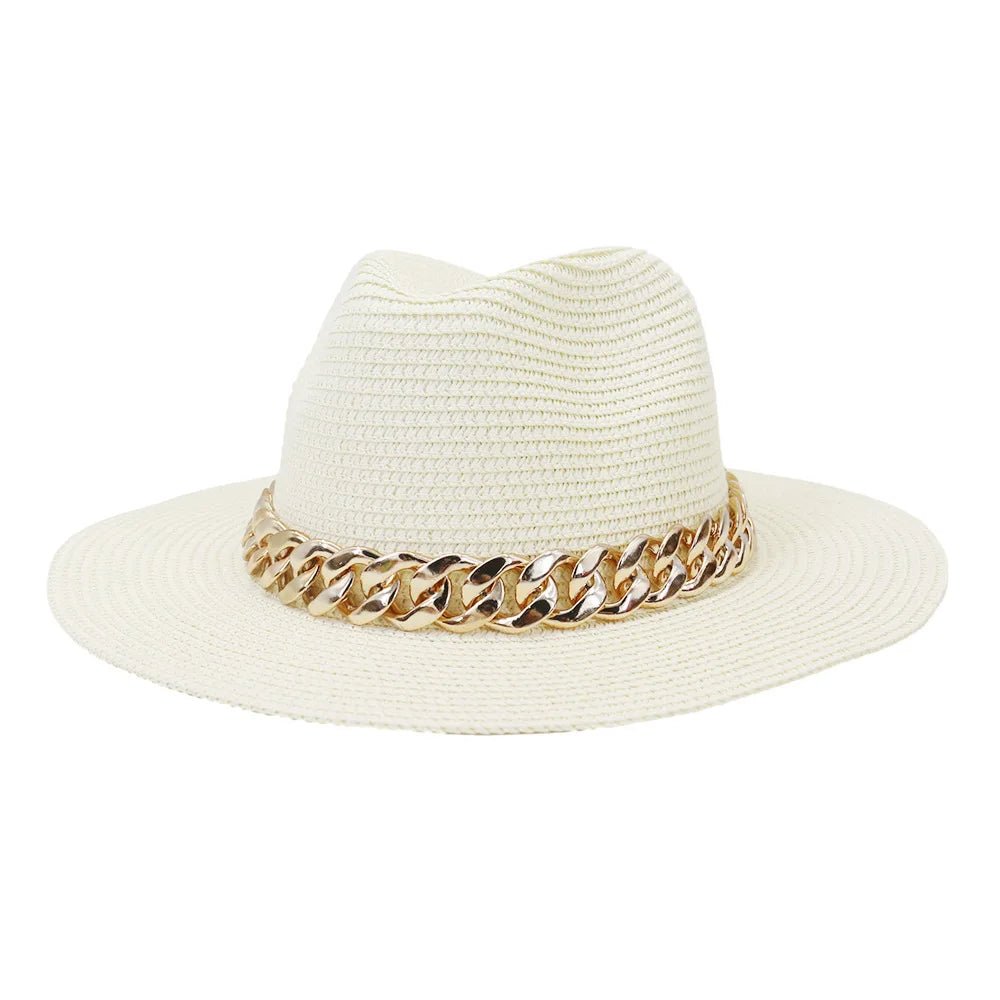 Women's Panama Straw Hat with Chain