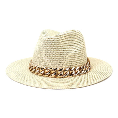 Women's Panama Straw Hat with Chain