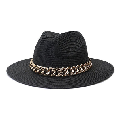 Women's Panama Straw Hat with Chain