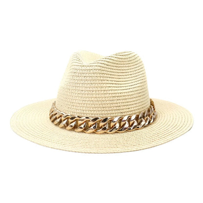 Women's Panama Straw Hat with Chain