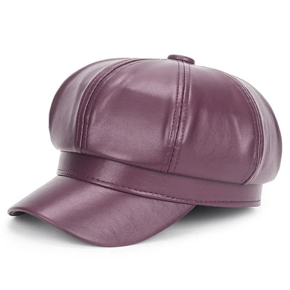 Women's PU Leather Beret Cap - HAT MARTS