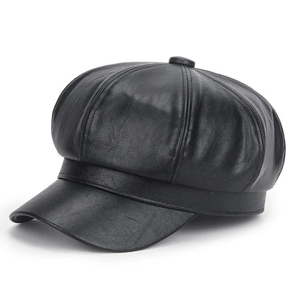 Women's PU Leather Beret Cap - HAT MARTS