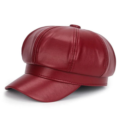 Women's PU Leather Beret Cap - HAT MARTS