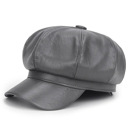 Women's PU Leather Beret Cap - HAT MARTS