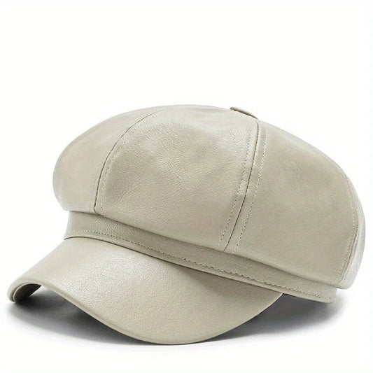 Women's PU Leather Newsboy Cap - HAT MARTS