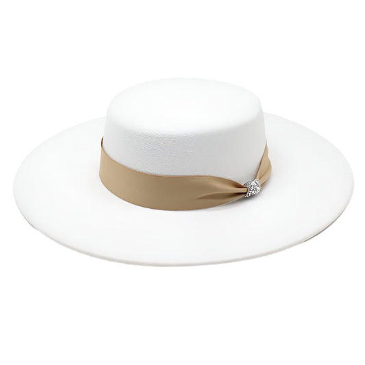 Women's White Satin Fedora with Bow