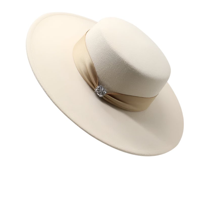 Women's White Satin Fedora with Bow