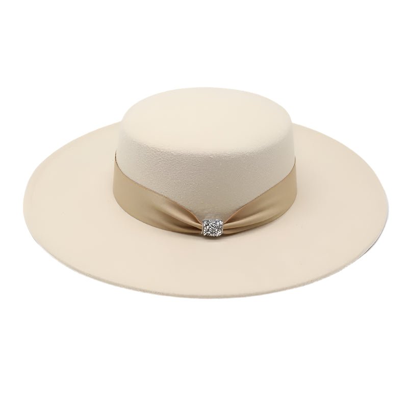 Women's White Satin Fedora with Bow