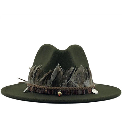 Wool Fedora Hat with Feather