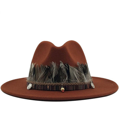 Wool Fedora Hat with Feather