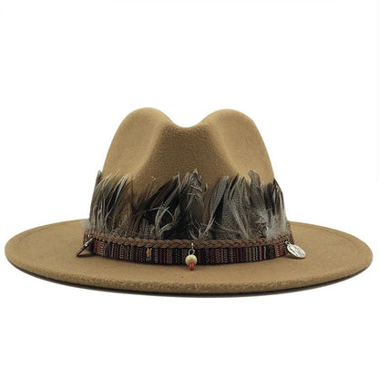 Wool Fedora Hat with Feather