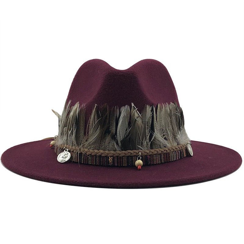 Wool Fedora Hat with Feather