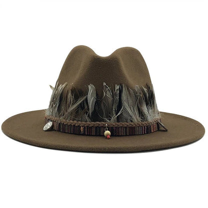 Wool Fedora Hat with Feather